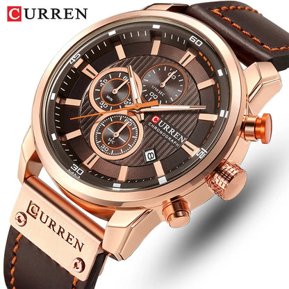 CURREN Uhren für Herren Leder-Sportuhren Herren Army Military Quarz-Armbanduhr Chronograph Männliche Uhr Relogio Masculino