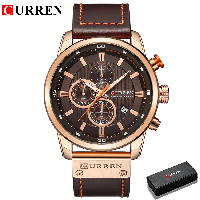 CURREN Uhren für Herren Leder-Sportuhren Herren Army Military Quarz-Armbanduhr Chronograph Männliche Uhr Relogio Masculino