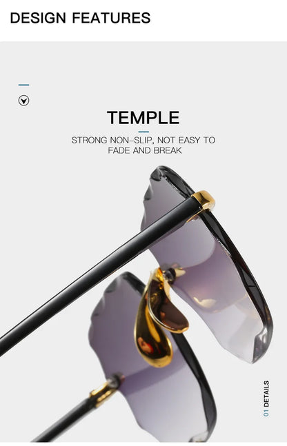 Quadratische randlose Sonnenbrille für Damen, Luxusmarken-Designer, Sommer, rote Gläser, modische Sonnenbrille für Herren, UV400-Schutz, Shades Oculos