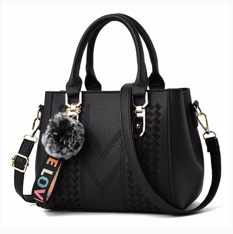 stylische Damen Handtaschen aus PU (Kunstleder) mit Kunstfellapplikationen