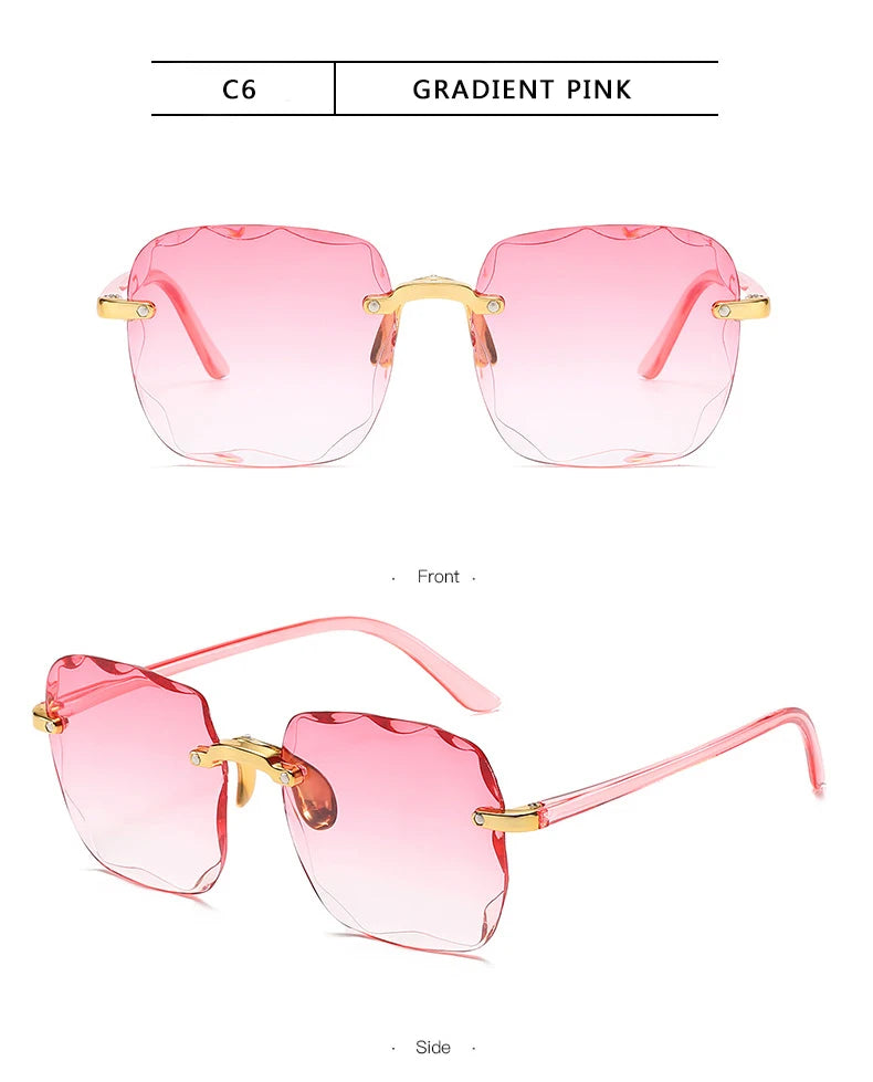 Quadratische randlose Sonnenbrille für Damen, Luxusmarken-Designer, Sommer, rote Gläser, modische Sonnenbrille für Herren, UV400-Schutz, Shades Oculos