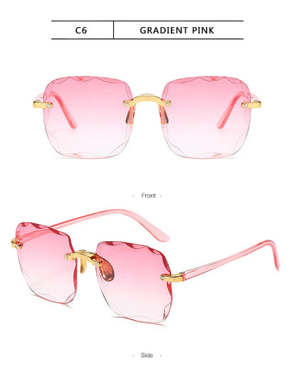 Quadratische randlose Sonnenbrille für Damen, Luxusmarken-Designer, Sommer, rote Gläser, modische Sonnenbrille für Herren, UV400-Schutz, Shades Oculos