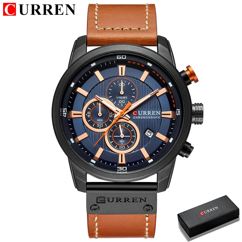 CURREN Uhren für Herren Leder-Sportuhren Herren Army Military Quarz-Armbanduhr Chronograph Männliche Uhr Relogio Masculino