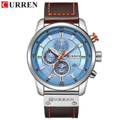 CURREN Uhren für Herren Leder-Sportuhren Herren Army Military Quarz-Armbanduhr Chronograph Männliche Uhr Relogio Masculino