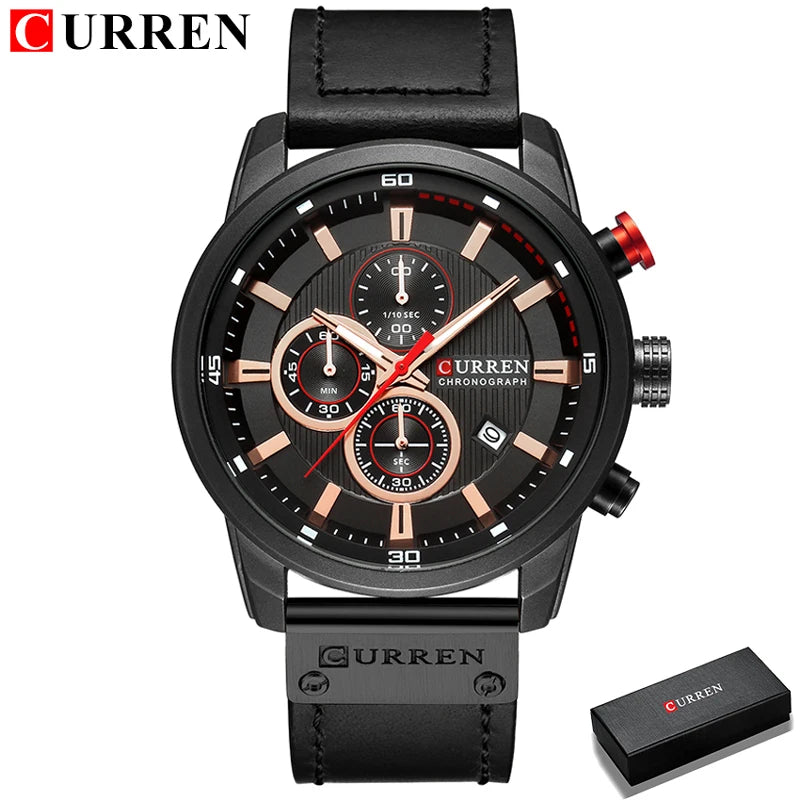 CURREN Uhren für Herren Leder-Sportuhren Herren Army Military Quarz-Armbanduhr Chronograph Männliche Uhr Relogio Masculino