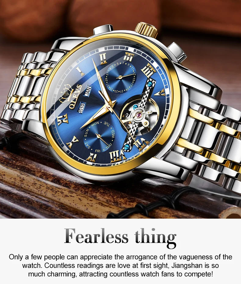 OLEVS Herren Uhren Automatische Mechanische Business Armbanduhr Wasserdicht Edelstahlarmband Uhr für Männer Skelett Kalender
