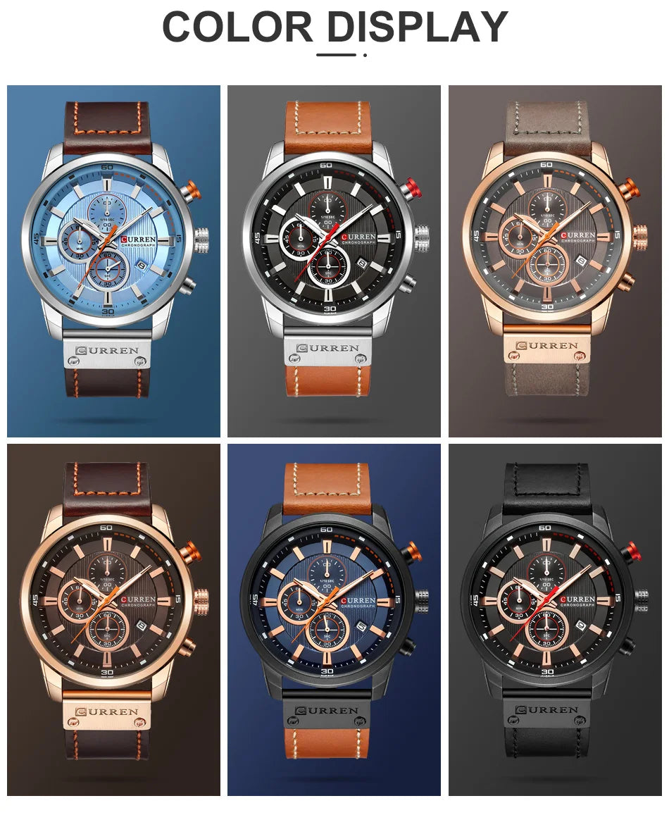 CURREN Uhren für Herren Leder-Sportuhren Herren Army Military Quarz-Armbanduhr Chronograph Männliche Uhr Relogio Masculino