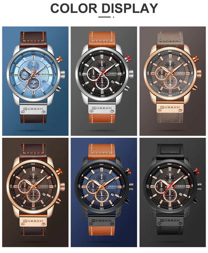 CURREN Uhren für Herren Leder-Sportuhren Herren Army Military Quarz-Armbanduhr Chronograph Männliche Uhr Relogio Masculino