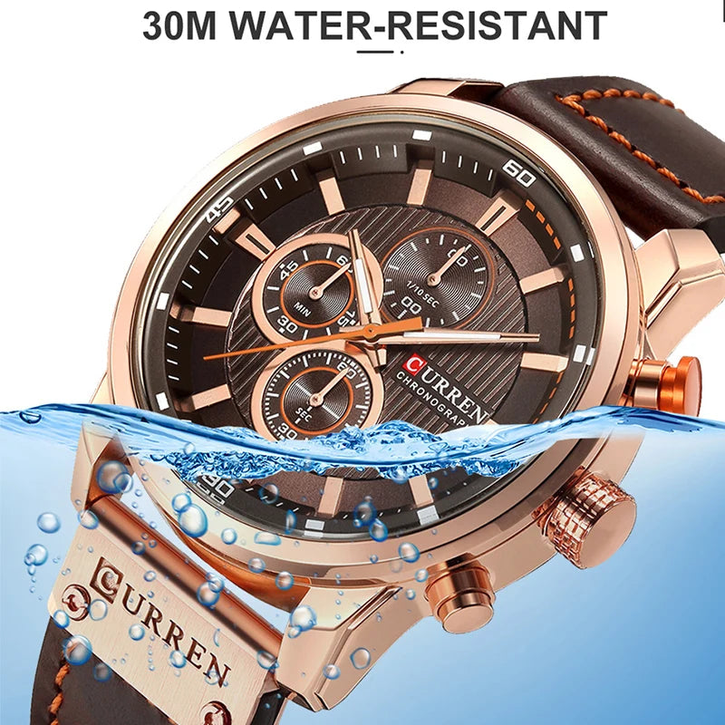 CURREN Uhren für Herren Leder-Sportuhren Herren Army Military Quarz-Armbanduhr Chronograph Männliche Uhr Relogio Masculino