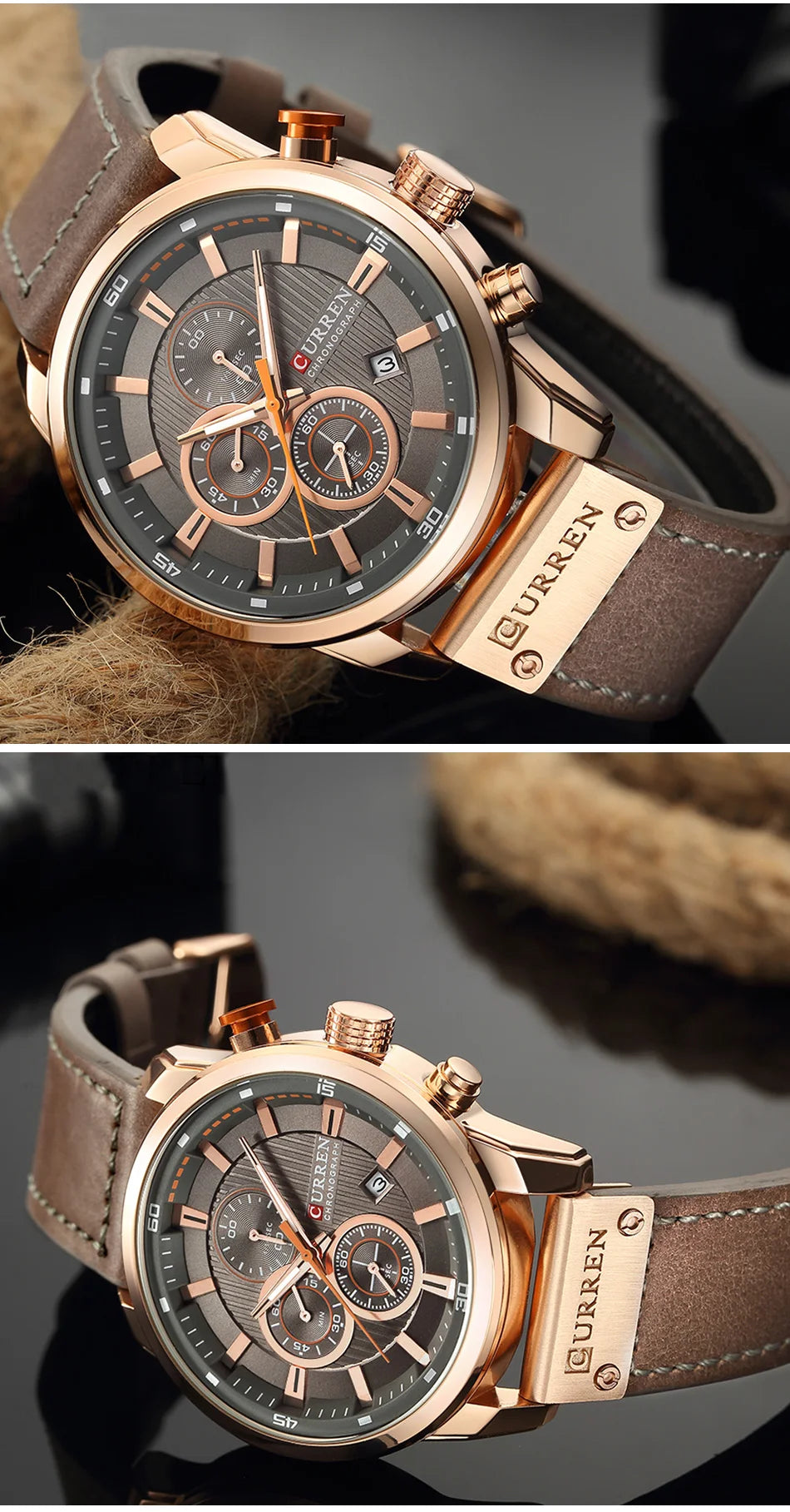 CURREN Uhren für Herren Leder-Sportuhren Herren Army Military Quarz-Armbanduhr Chronograph Männliche Uhr Relogio Masculino