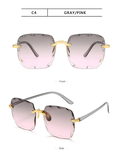 Quadratische randlose Sonnenbrille für Damen, Luxusmarken-Designer, Sommer, rote Gläser, modische Sonnenbrille für Herren, UV400-Schutz, Shades Oculos