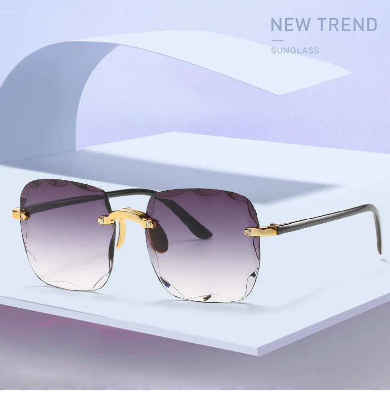 Quadratische randlose Sonnenbrille für Damen, Luxusmarken-Designer, Sommer, rote Gläser, modische Sonnenbrille für Herren, UV400-Schutz, Shades Oculos
