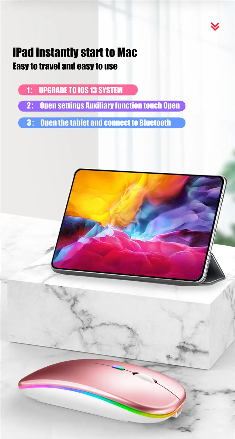 Kabellose wiederaufladbare leise LED-beleuchtete Maus für PC und Laptop, 2,4-GHz-Empfänger, Bluetooth, Dual-Modus optische Maus