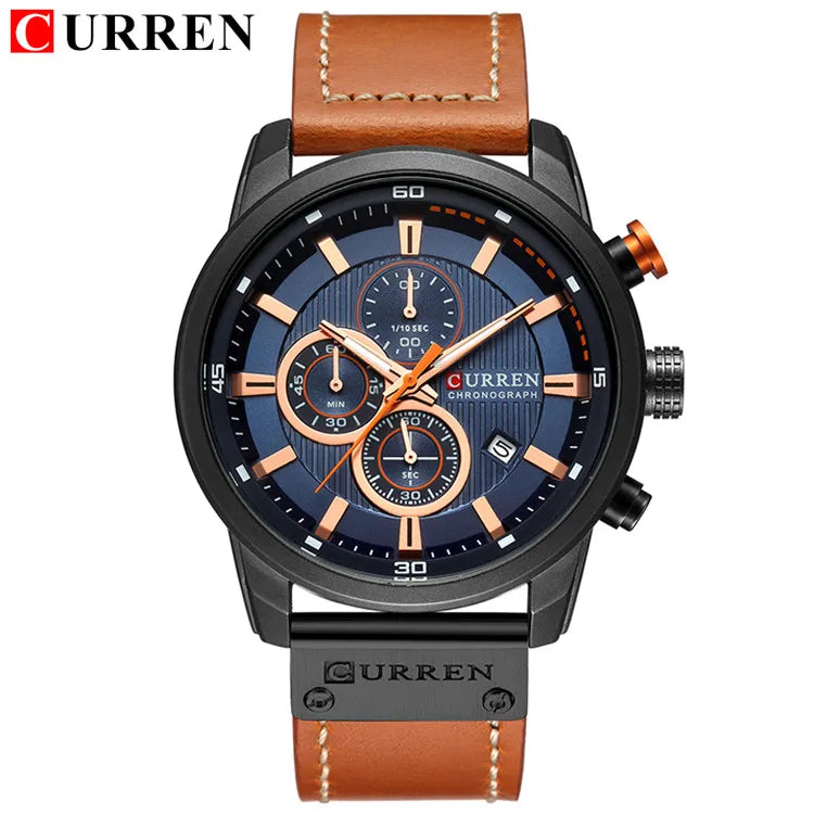 CURREN Uhren für Herren Leder-Sportuhren Herren Army Military Quarz-Armbanduhr Chronograph Männliche Uhr Relogio Masculino