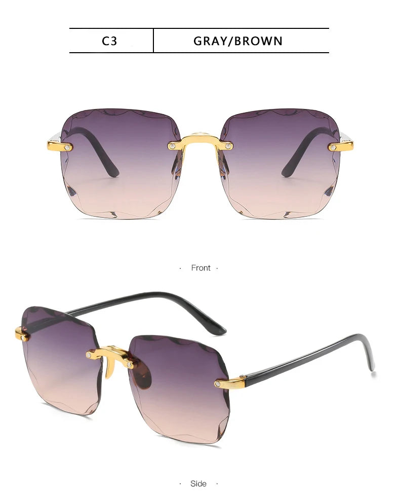 Quadratische randlose Sonnenbrille für Damen, Luxusmarken-Designer, Sommer, rote Gläser, modische Sonnenbrille für Herren, UV400-Schutz, Shades Oculos