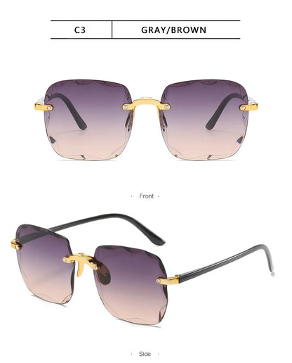 Quadratische randlose Sonnenbrille für Damen, Luxusmarken-Designer, Sommer, rote Gläser, modische Sonnenbrille für Herren, UV400-Schutz, Shades Oculos