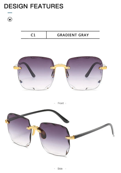 Quadratische randlose Sonnenbrille für Damen, Luxusmarken-Designer, Sommer, rote Gläser, modische Sonnenbrille für Herren, UV400-Schutz, Shades Oculos