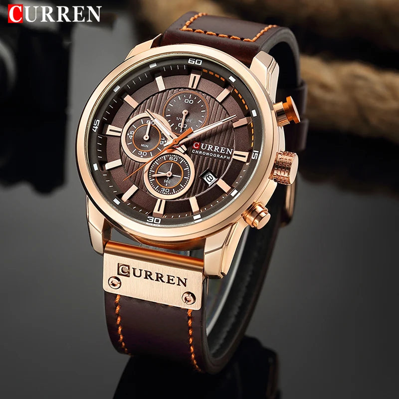 CURREN Uhren für Herren Leder-Sportuhren Herren Army Military Quarz-Armbanduhr Chronograph Männliche Uhr Relogio Masculino