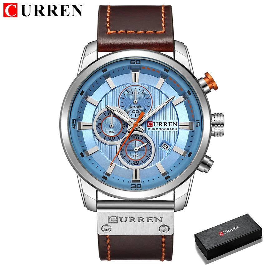 CURREN Uhren für Herren Leder-Sportuhren Herren Army Military Quarz-Armbanduhr Chronograph Männliche Uhr Relogio Masculino