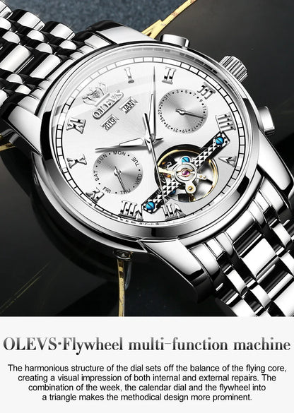 OLEVS Herren Uhren Automatische Mechanische Business Armbanduhr Wasserdicht Edelstahlarmband Uhr für Männer Skelett Kalender