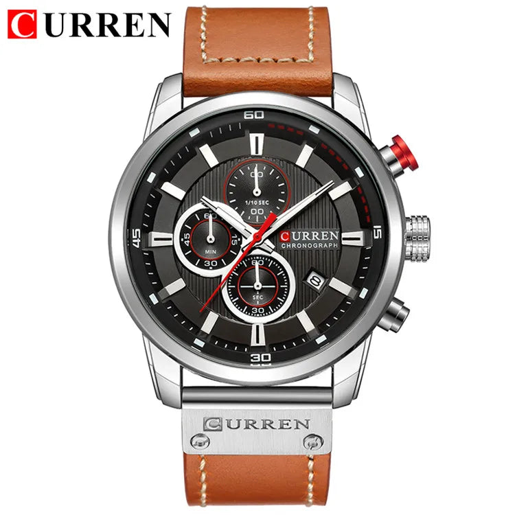 CURREN Uhren für Herren Leder-Sportuhren Herren Army Military Quarz-Armbanduhr Chronograph Männliche Uhr Relogio Masculino
