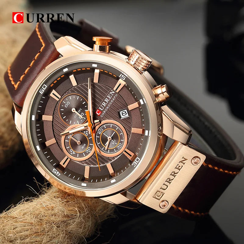 CURREN Uhren für Herren Leder-Sportuhren Herren Army Military Quarz-Armbanduhr Chronograph Männliche Uhr Relogio Masculino