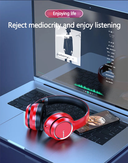 Lenovo HD200 Bluetooth-Ohrhörer Over-Ear, Faltbare Computer-Drahtloskopfhörer mit Geräuschunterdrückung, HiFi-Stereo-Gaming-Headset