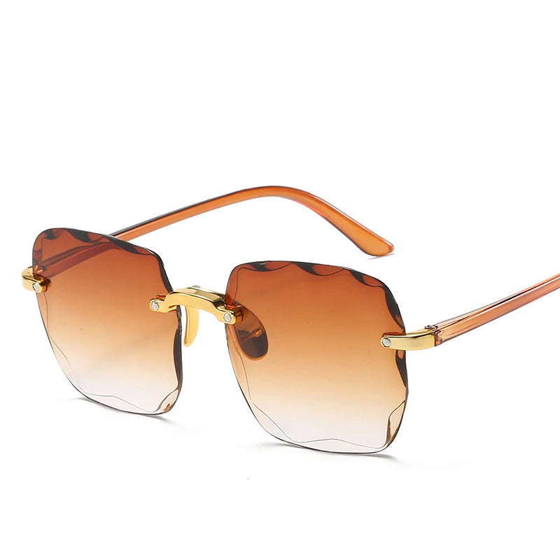 Quadratische randlose Sonnenbrille für Damen, Luxusmarken-Designer, Sommer, rote Gläser, modische Sonnenbrille für Herren, UV400-Schutz, Shades Oculos