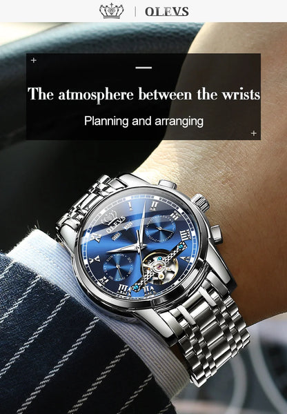 OLEVS Herren Uhren Automatische Mechanische Business Armbanduhr Wasserdicht Edelstahlarmband Uhr für Männer Skelett Kalender
