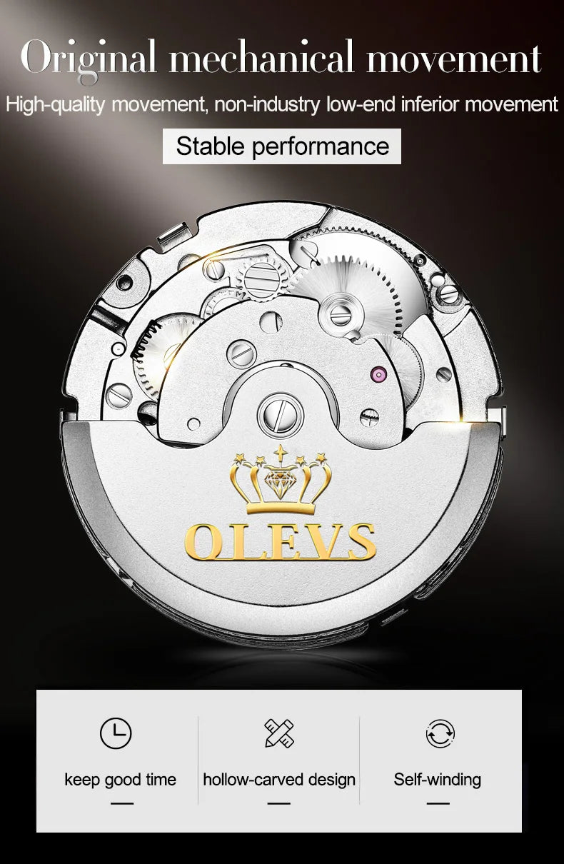 OLEVS Herren Uhren Automatische Mechanische Business Armbanduhr Wasserdicht Edelstahlarmband Uhr für Männer Skelett Kalender