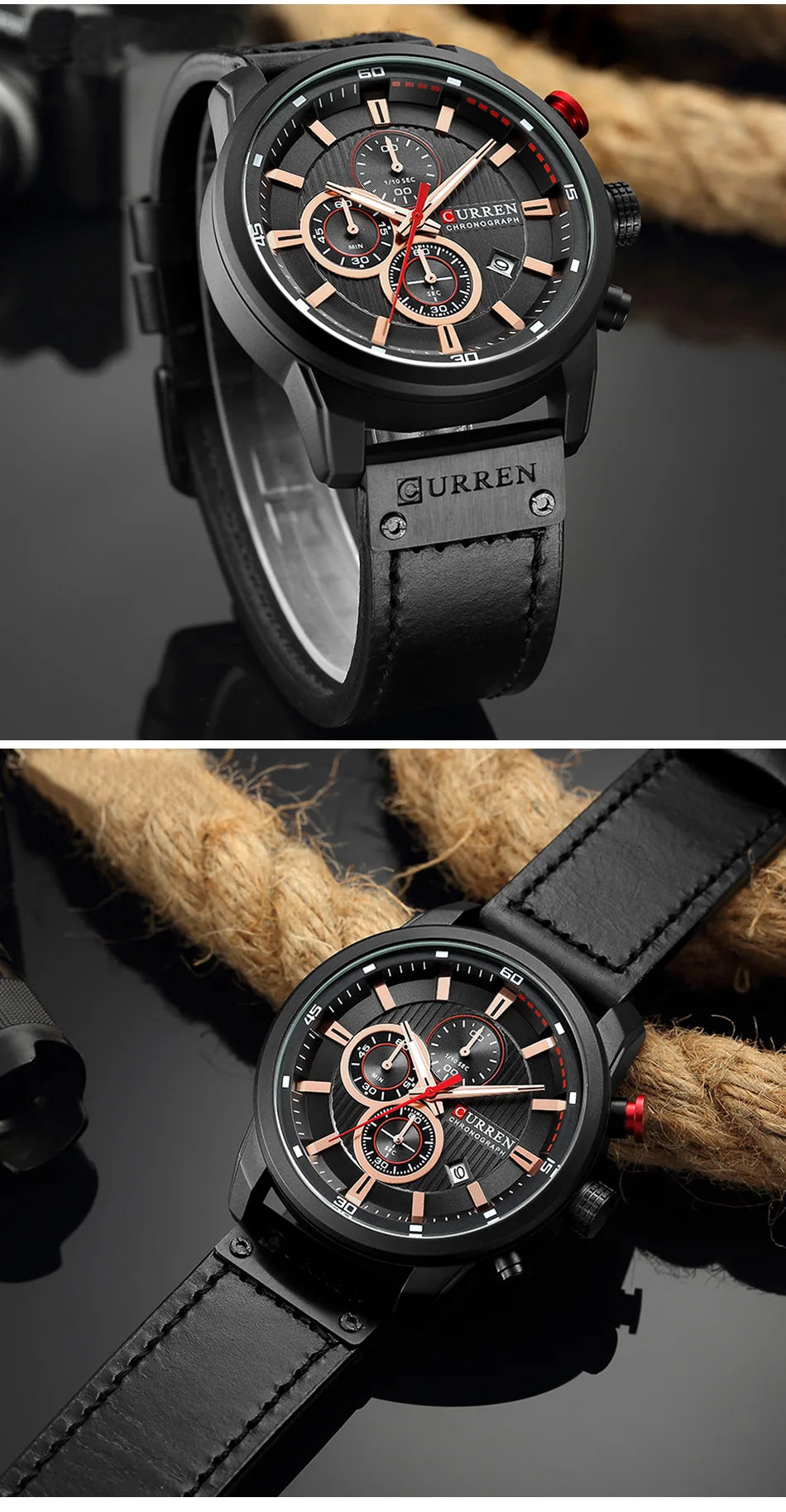 CURREN Uhren für Herren Leder-Sportuhren Herren Army Military Quarz-Armbanduhr Chronograph Männliche Uhr Relogio Masculino