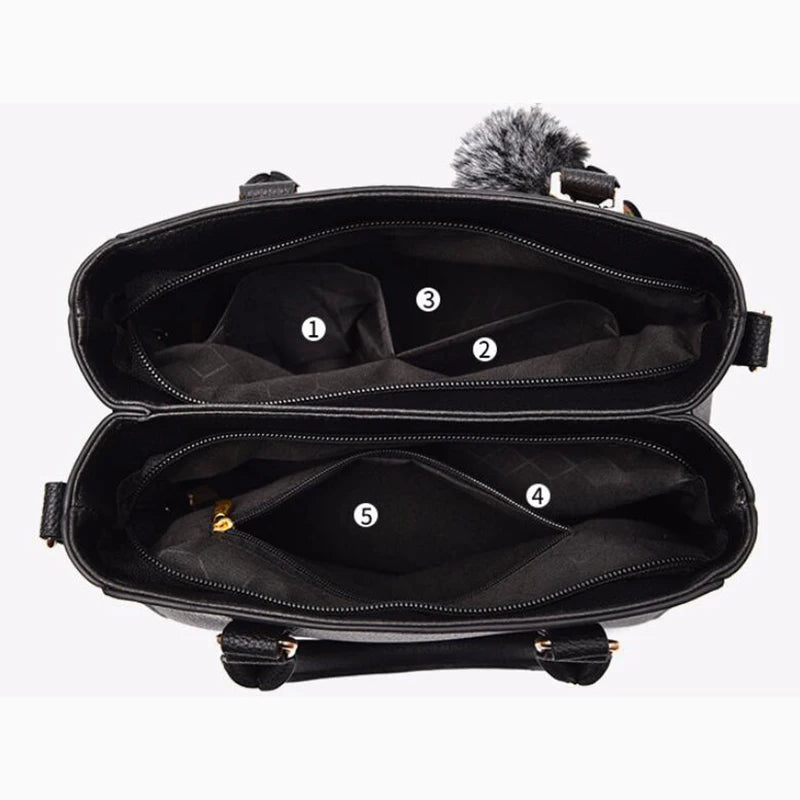 stylische Damen Handtaschen aus PU (Kunstleder) mit Kunstfellapplikationen