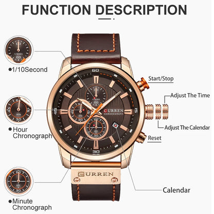CURREN Uhren für Herren Leder-Sportuhren Herren Army Military Quarz-Armbanduhr Chronograph Männliche Uhr Relogio Masculino