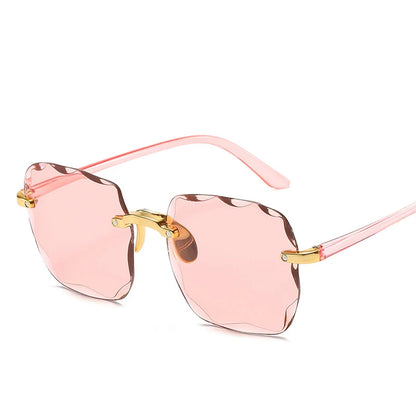 Quadratische randlose Sonnenbrille für Damen, Luxusmarken-Designer, Sommer, rote Gläser, modische Sonnenbrille für Herren, UV400-Schutz, Shades Oculos