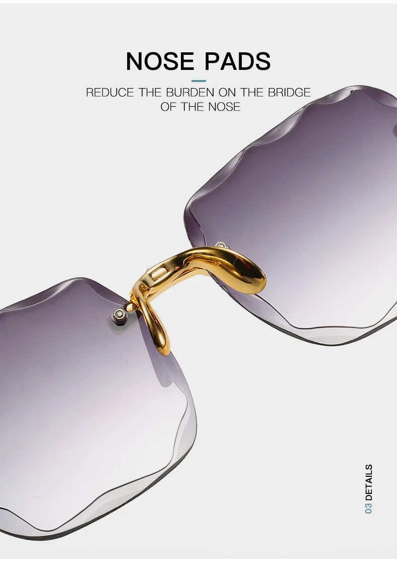 Quadratische randlose Sonnenbrille für Damen, Luxusmarken-Designer, Sommer, rote Gläser, modische Sonnenbrille für Herren, UV400-Schutz, Shades Oculos