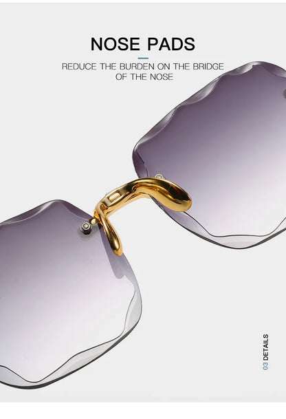 Quadratische randlose Sonnenbrille für Damen, Luxusmarken-Designer, Sommer, rote Gläser, modische Sonnenbrille für Herren, UV400-Schutz, Shades Oculos