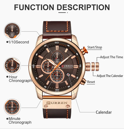 CURREN Uhren für Herren Leder-Sportuhren Herren Army Military Quarz-Armbanduhr Chronograph Männliche Uhr Relogio Masculino