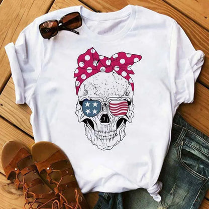Mode Leoparden-Schädel bedrucktes Damen-T-Shirt Sommer Lässiges Frauen-T-Shirt Freizeit Rundhals Harajuku Tops Damenkleidung