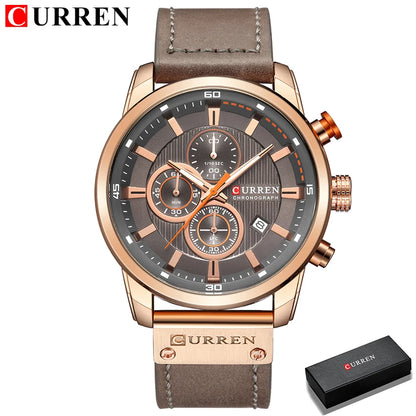 CURREN Uhren für Herren Leder-Sportuhren Herren Army Military Quarz-Armbanduhr Chronograph Männliche Uhr Relogio Masculino