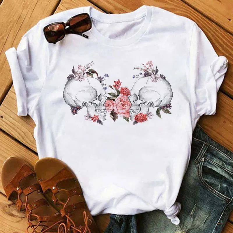 Mode Leoparden-Schädel bedrucktes Damen-T-Shirt Sommer Lässiges Frauen-T-Shirt Freizeit Rundhals Harajuku Tops Damenkleidung