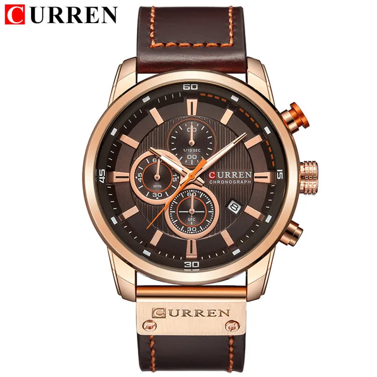 CURREN Uhren für Herren Leder-Sportuhren Herren Army Military Quarz-Armbanduhr Chronograph Männliche Uhr Relogio Masculino