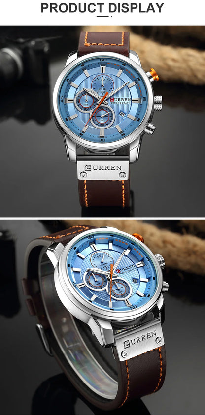 CURREN Uhren für Herren Leder-Sportuhren Herren Army Military Quarz-Armbanduhr Chronograph Männliche Uhr Relogio Masculino