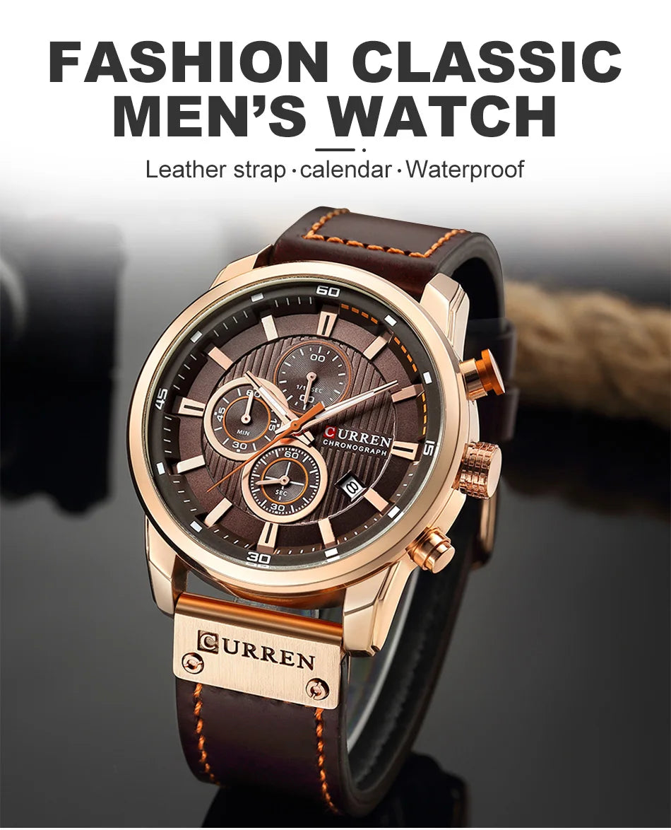 CURREN Uhren für Herren Leder-Sportuhren Herren Army Military Quarz-Armbanduhr Chronograph Männliche Uhr Relogio Masculino