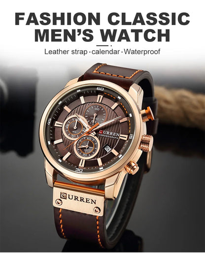 CURREN Uhren für Herren Leder-Sportuhren Herren Army Military Quarz-Armbanduhr Chronograph Männliche Uhr Relogio Masculino