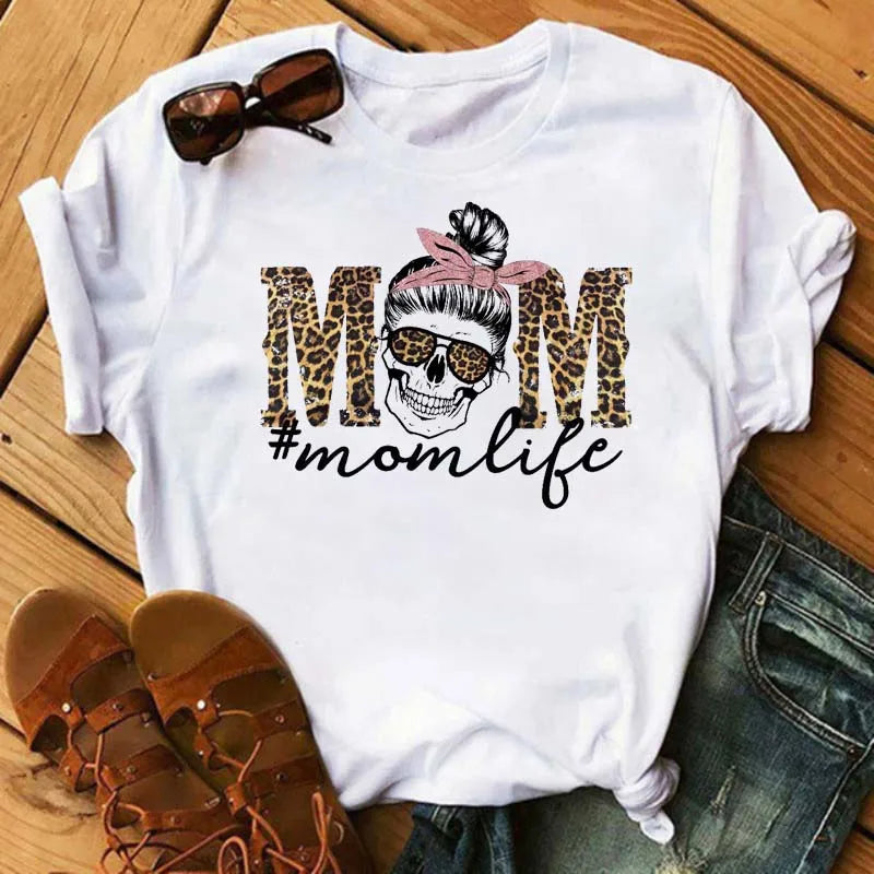 Mode Leoparden-Schädel bedrucktes Damen-T-Shirt Sommer Lässiges Frauen-T-Shirt Freizeit Rundhals Harajuku Tops Damenkleidung