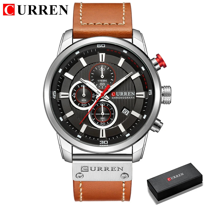 CURREN Uhren für Herren Leder-Sportuhren Herren Army Military Quarz-Armbanduhr Chronograph Männliche Uhr Relogio Masculino
