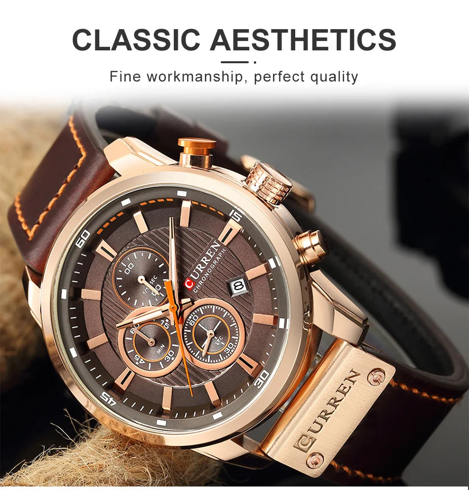 CURREN Uhren für Herren Leder-Sportuhren Herren Army Military Quarz-Armbanduhr Chronograph Männliche Uhr Relogio Masculino