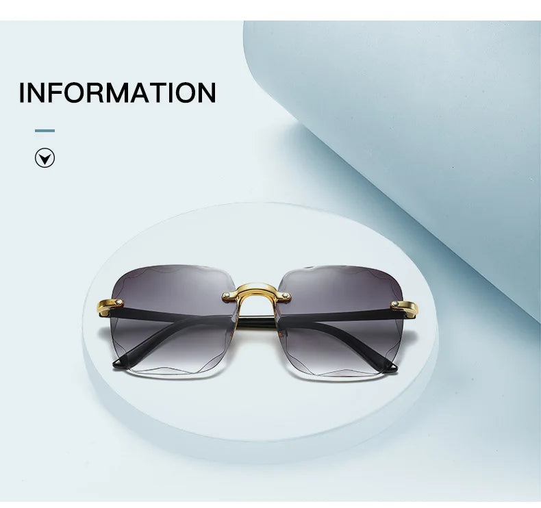 Quadratische randlose Sonnenbrille für Damen, Luxusmarken-Designer, Sommer, rote Gläser, modische Sonnenbrille für Herren, UV400-Schutz, Shades Oculos