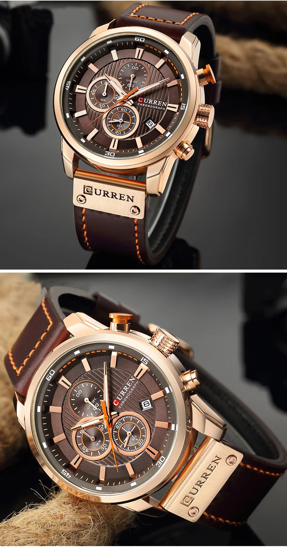CURREN Uhren für Herren Leder-Sportuhren Herren Army Military Quarz-Armbanduhr Chronograph Männliche Uhr Relogio Masculino