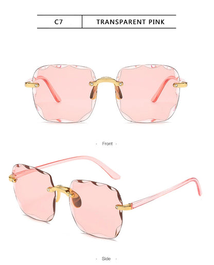 Quadratische randlose Sonnenbrille für Damen, Luxusmarken-Designer, Sommer, rote Gläser, modische Sonnenbrille für Herren, UV400-Schutz, Shades Oculos